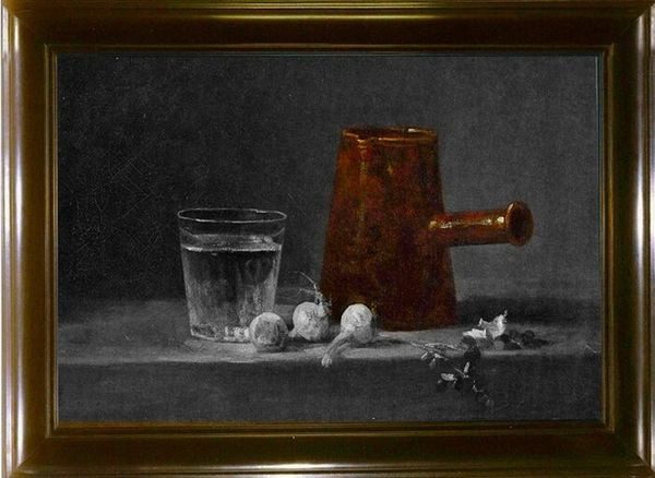A painting of a glass and pitcher on the table