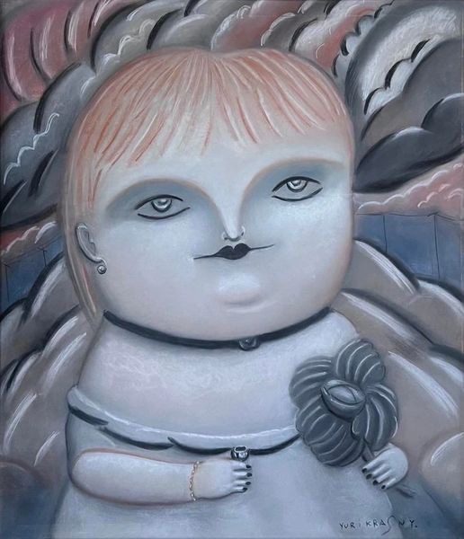 A painting of a child with blonde hair.