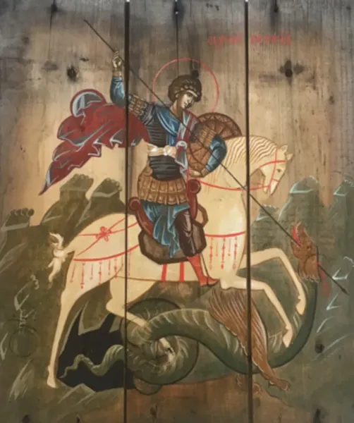 A painting of st. George slaying the dragon