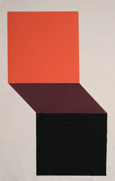 A painting of an orange and black square